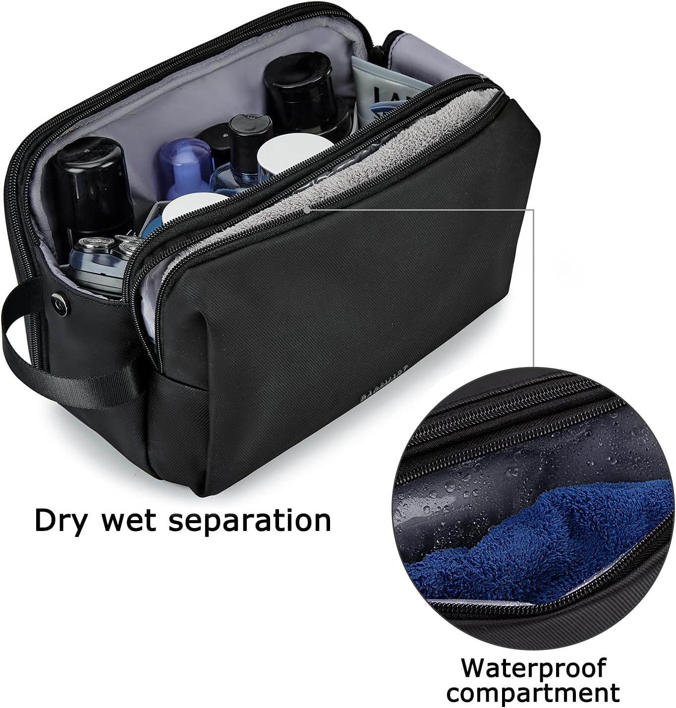 BAGSMART Kulturtasche Für Herren,Travel Toiletry Organizer Dopp Kit Wasserabweisende Rasiertasche Für Toilettenartikel Zubehör (Large Black)