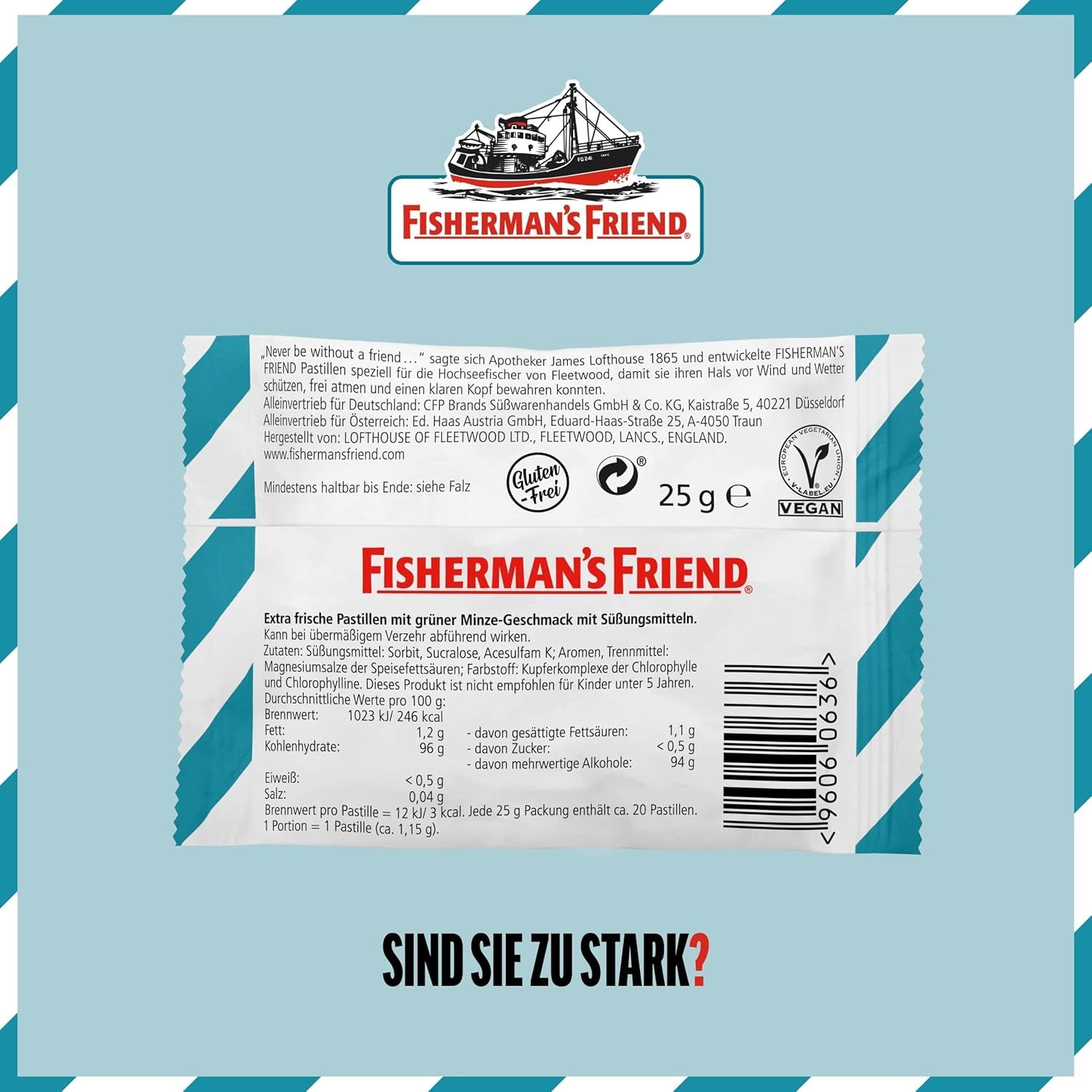 Fisherman'S Friend Spearmint, 24Er Vorratsbox, Grüne Minze Und Menthol Geschmack, Zuckerfrei & Vegan, Bonbons Für Frischen Atem, 24 X 25G