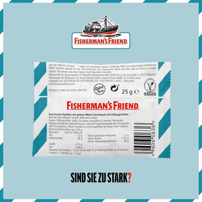 Fisherman'S Friend Spearmint, 24Er Vorratsbox, Grüne Minze Und Menthol Geschmack, Zuckerfrei & Vegan, Bonbons Für Frischen Atem, 24 X 25G