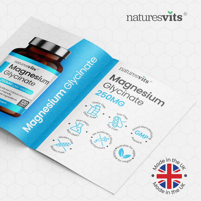 Magnesium Glycinate Capsules, 250 Mg - Bisglycinate Natural Night Time Supplement to Promote Sleep and Calm, Reduce Restless Legs and Relieve Muscle Cramps - Suitable for Women and Men
