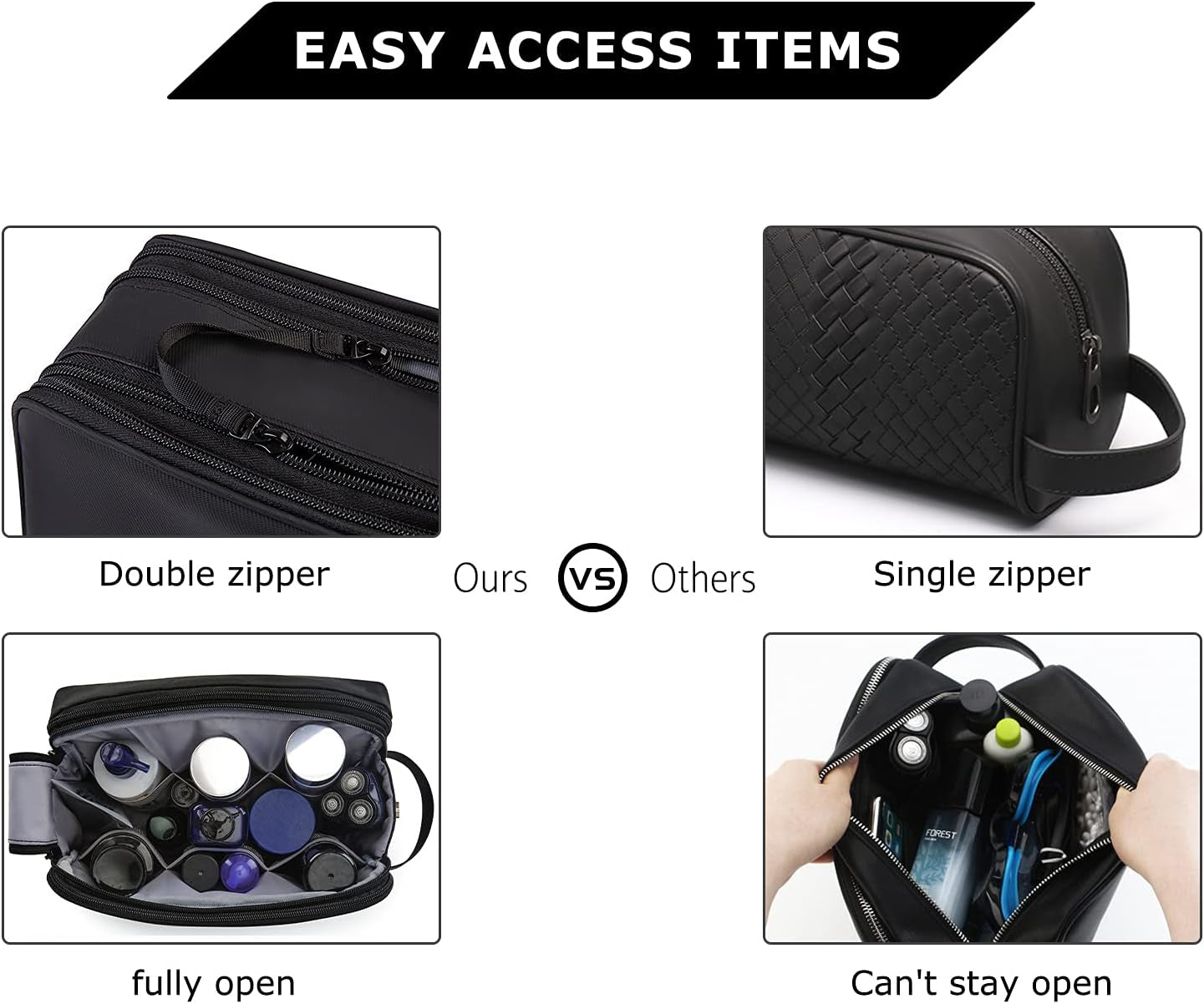 BAGSMART Kulturtasche Für Herren,Travel Toiletry Organizer Dopp Kit Wasserabweisende Rasiertasche Für Toilettenartikel Zubehör (Large Black)