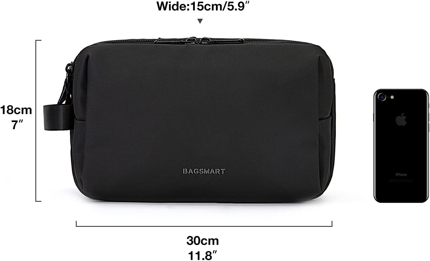 BAGSMART Kulturtasche Für Herren,Travel Toiletry Organizer Dopp Kit Wasserabweisende Rasiertasche Für Toilettenartikel Zubehör (Large Black)