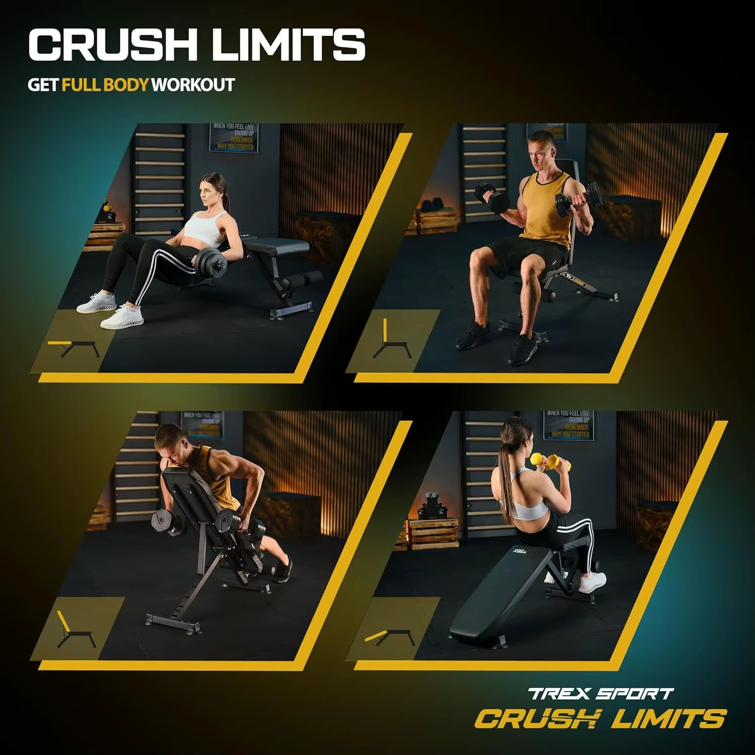 TREX SPORT TX-150B Training Bench with 8-Position | Adjustable Backrest, 3-Position Adjustable Seat Cushion 