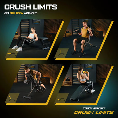 TREX SPORT TX-150B Training Bench with 8-Position | Adjustable Backrest, 3-Position Adjustable Seat Cushion 