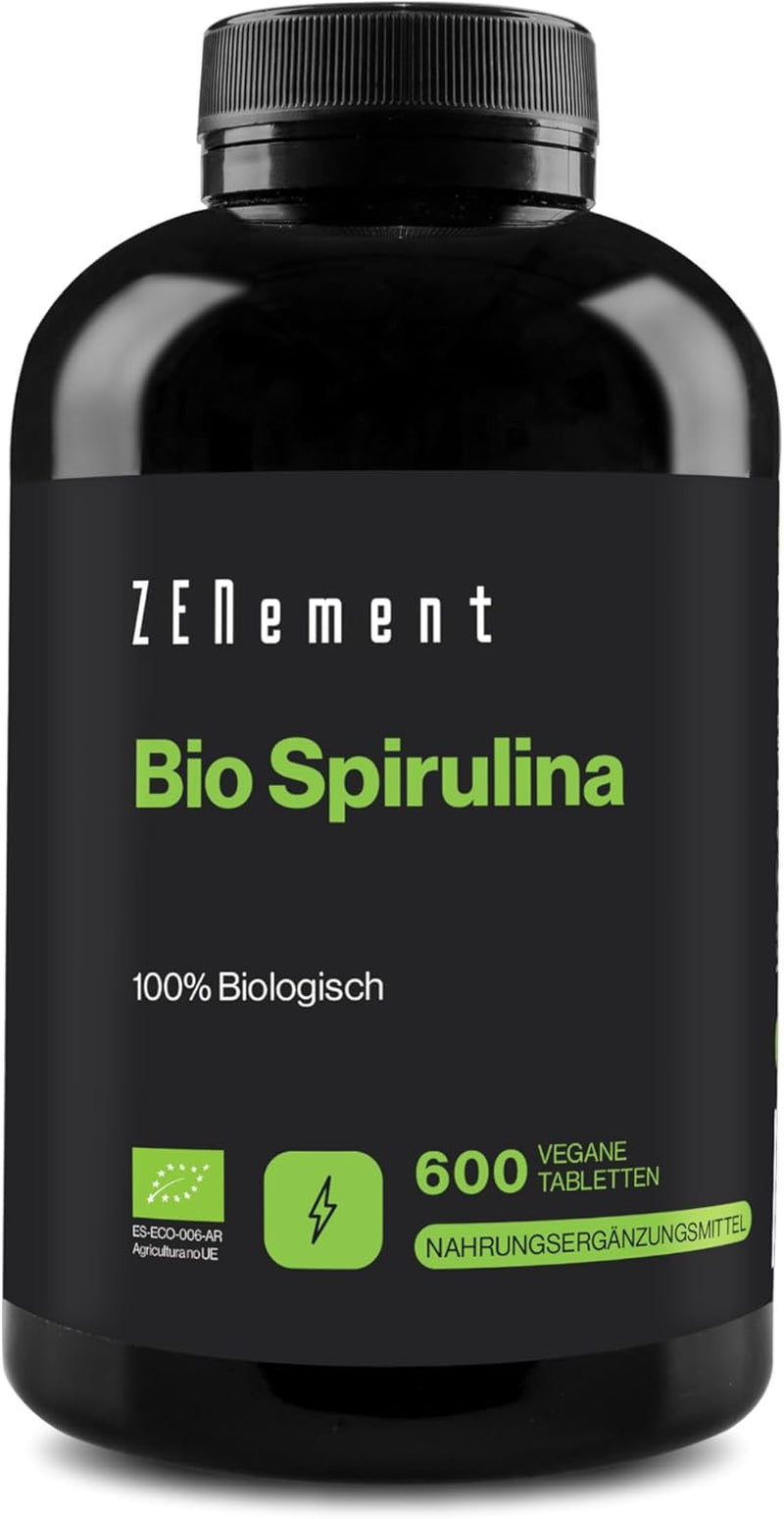 600 Tabletten Bio-Spirulina - 100% Reine Alge in Höchster Qualität - 3000 Mg Pro Dosis - Sättigend Und Detox - Reich an Pflanzlichem Eiweiß - Ohne Zusatzstoffe Und Allergene