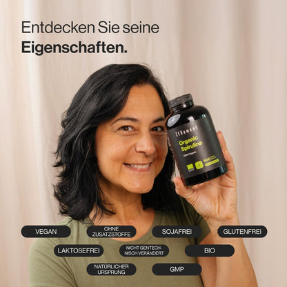 600 Tabletten Bio-Spirulina - 100% Reine Alge in Höchster Qualität - 3000 Mg Pro Dosis - Sättigend Und Detox - Reich an Pflanzlichem Eiweiß - Ohne Zusatzstoffe Und Allergene