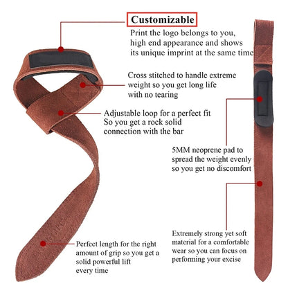 Weightlifting Fitness Cowhide Strap Booster Bands, Pull-Ups Grip Bands, Barbell Training Aids, Leather Wrist Guards