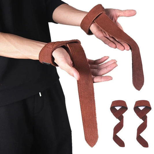 Weightlifting Fitness Cowhide Strap Booster Bands, Pull-Ups Grip Bands, Barbell Training Aids, Leather Wrist Guards