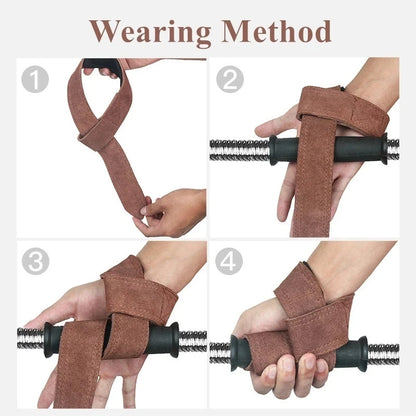 Weightlifting Fitness Cowhide Strap Booster Bands, Pull-Ups Grip Bands, Barbell Training Aids, Leather Wrist Guards