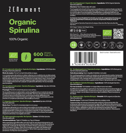 600 Tabletten Bio-Spirulina - 100% Reine Alge in Höchster Qualität - 3000 Mg Pro Dosis - Sättigend Und Detox - Reich an Pflanzlichem Eiweiß - Ohne Zusatzstoffe Und Allergene