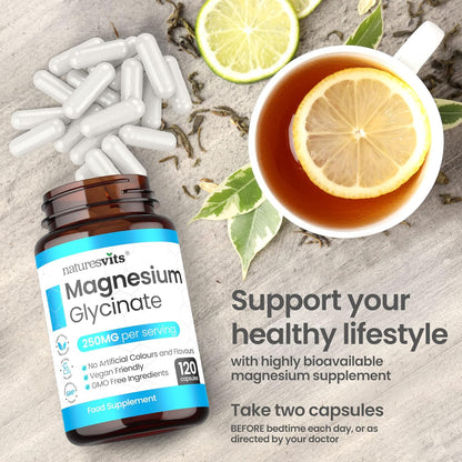 Magnesium Glycinate Capsules, 250 Mg - Bisglycinate Natural Night Time Supplement to Promote Sleep and Calm, Reduce Restless Legs and Relieve Muscle Cramps - Suitable for Women and Men