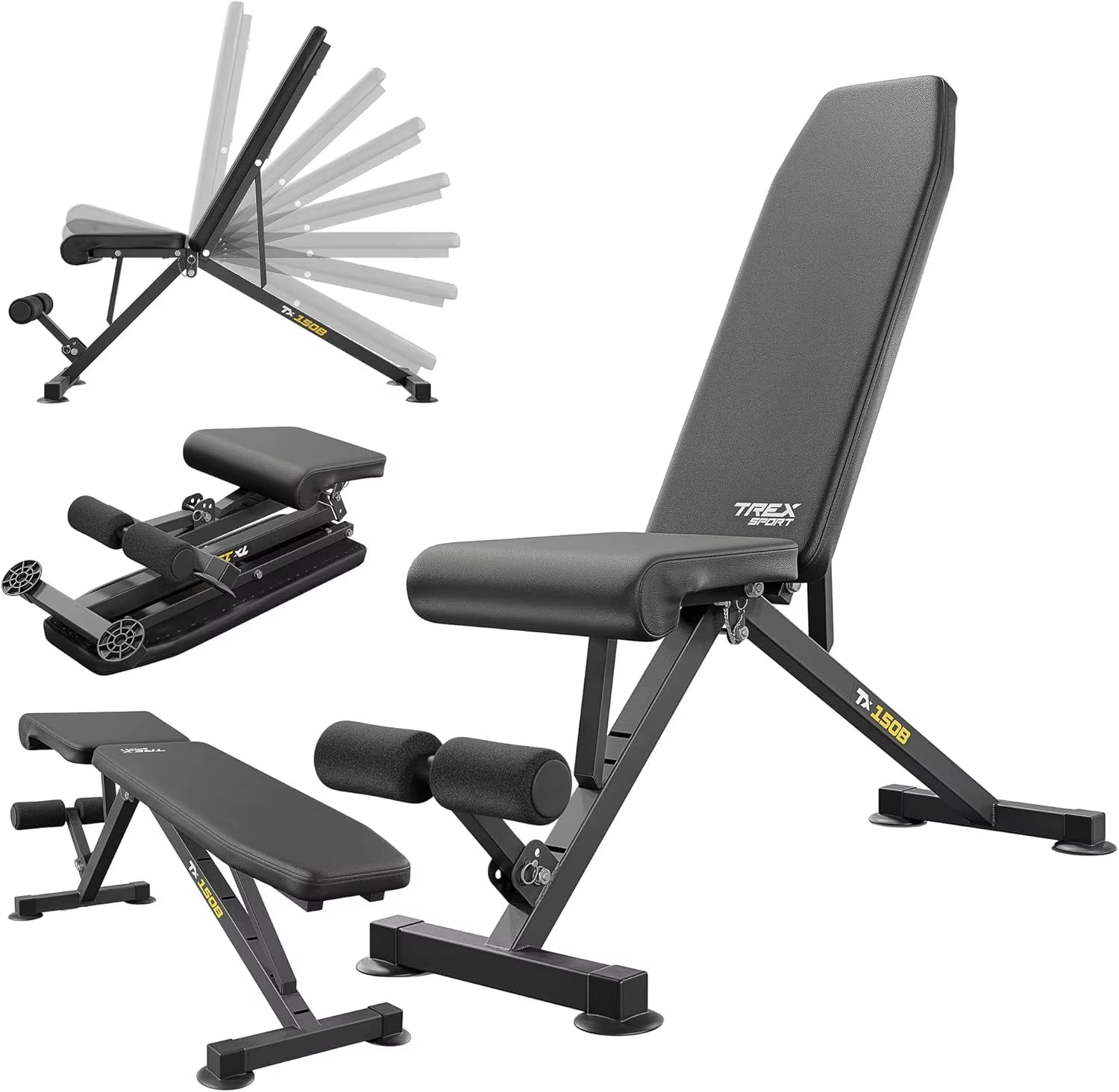 TREX SPORT TX-150B Training Bench with 8-Position | Adjustable Backrest, 3-Position Adjustable Seat Cushion 
