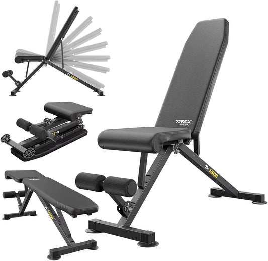 TREX SPORT TX-150B Training Bench with 8-Position | Adjustable Backrest, 3-Position Adjustable Seat Cushion 