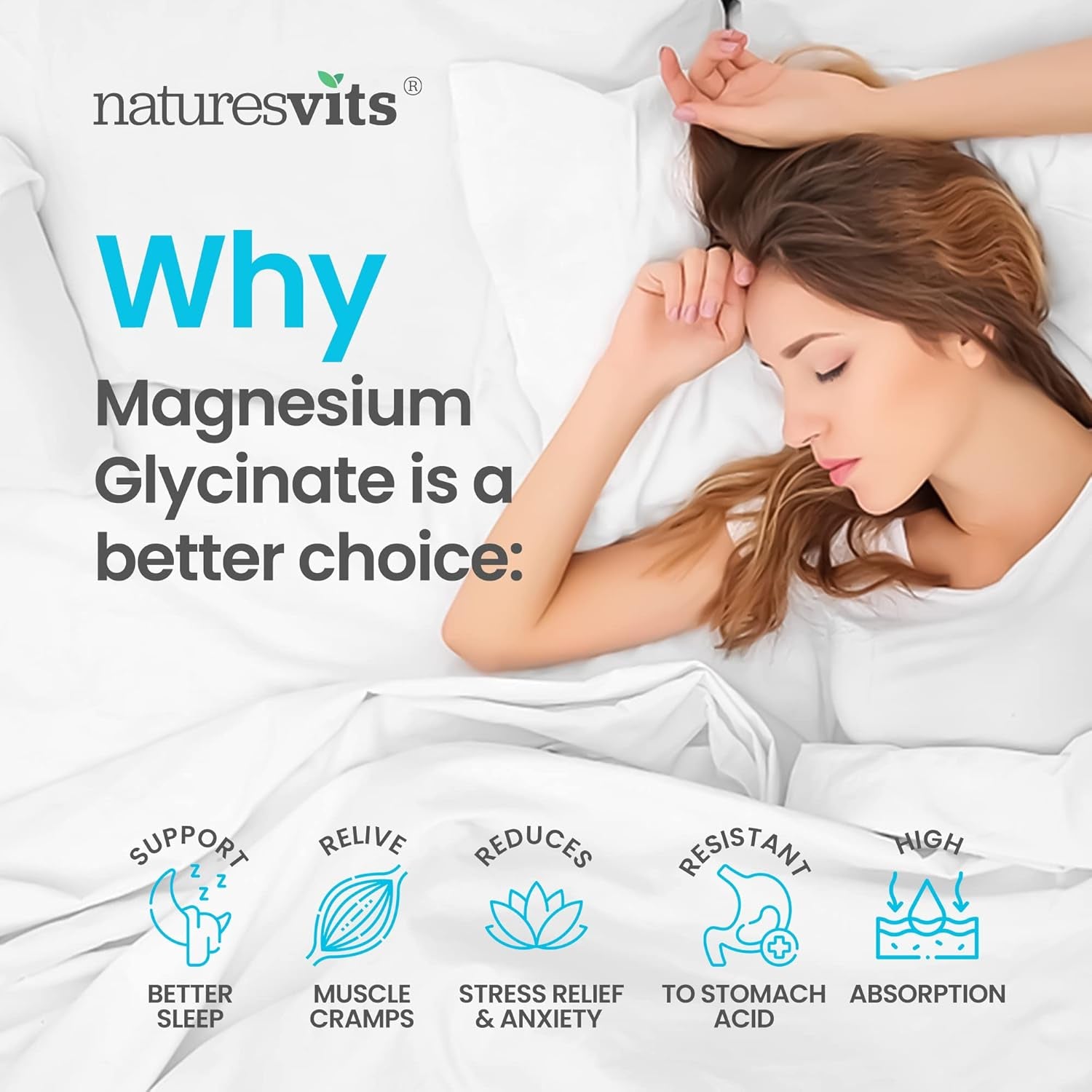 Magnesium Glycinate Capsules, 250 Mg - Bisglycinate Natural Night Time Supplement to Promote Sleep and Calm, Reduce Restless Legs and Relieve Muscle Cramps - Suitable for Women and Men