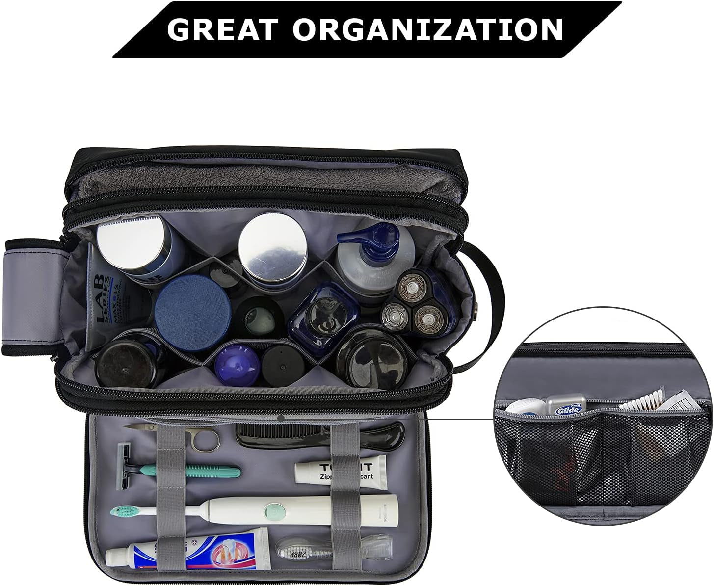 BAGSMART Kulturtasche Für Herren,Travel Toiletry Organizer Dopp Kit Wasserabweisende Rasiertasche Für Toilettenartikel Zubehör (Large Black)