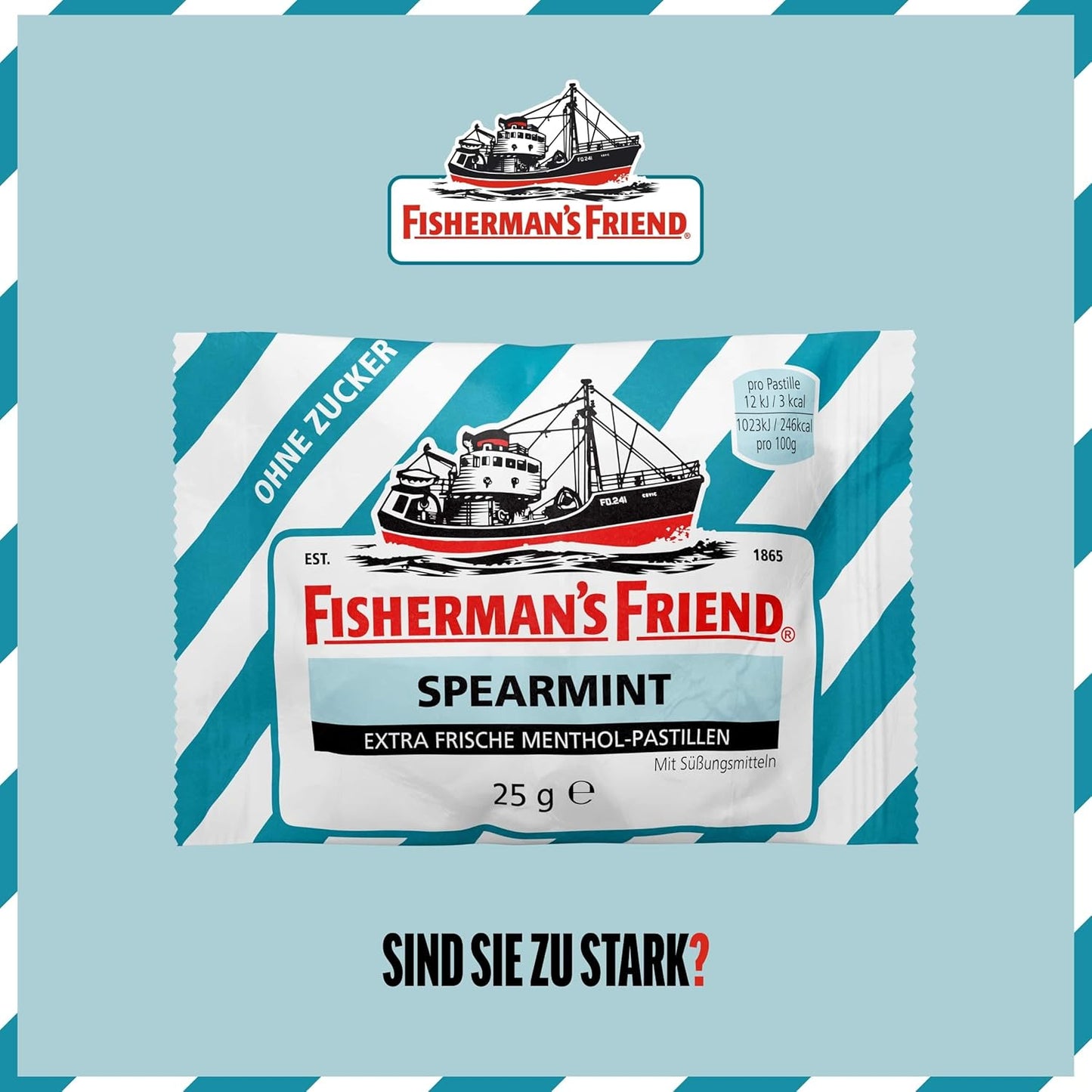Fisherman'S Friend Spearmint, 24Er Vorratsbox, Grüne Minze Und Menthol Geschmack, Zuckerfrei & Vegan, Bonbons Für Frischen Atem, 24 X 25G