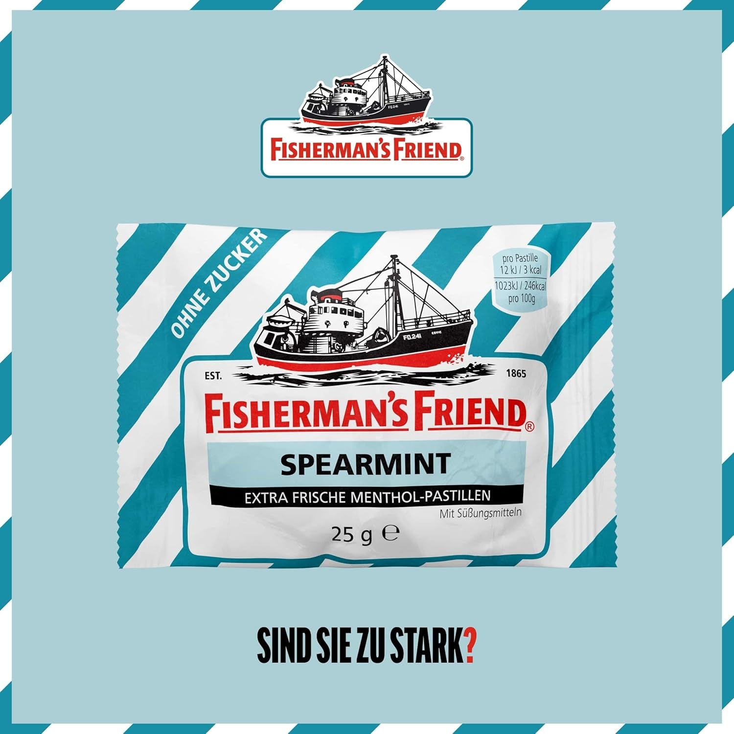 Fisherman'S Friend Spearmint, 24Er Vorratsbox, Grüne Minze Und Menthol Geschmack, Zuckerfrei & Vegan, Bonbons Für Frischen Atem, 24 X 25G